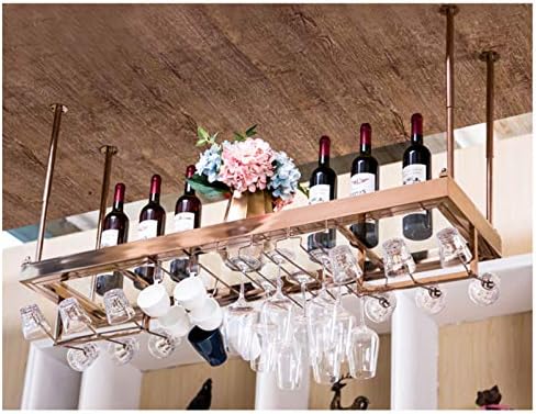 KEppd Wall-Mounted Wine Racks Stainless Steel, Ceiling Decorating Shelf, Wine Bottle and Wine Glass Holder, Bar Home Decor, Gold/Red Wine Color