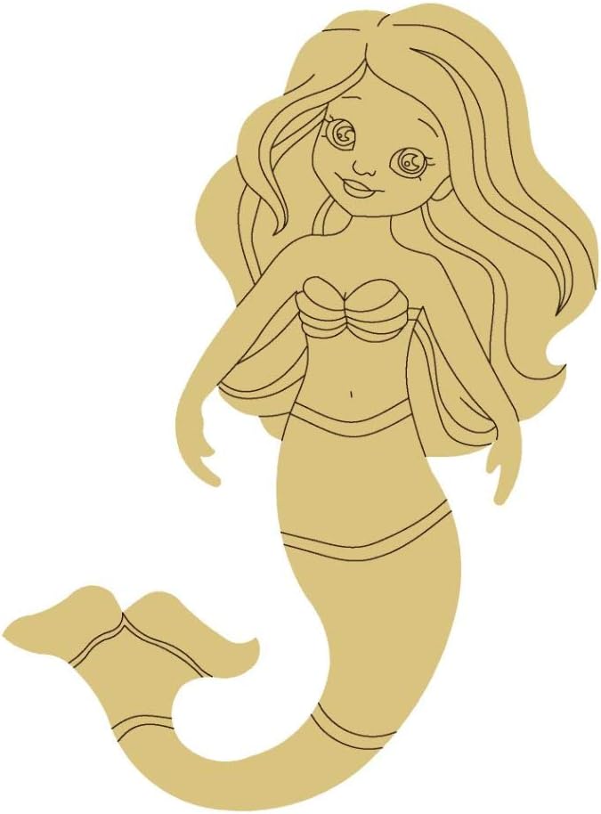 Mermaid Design by Lines Cutout Unfinished Wood Ocean Nautical Sea Beach Creature MDF Shape Canvas Style 14 Art 1 (12)