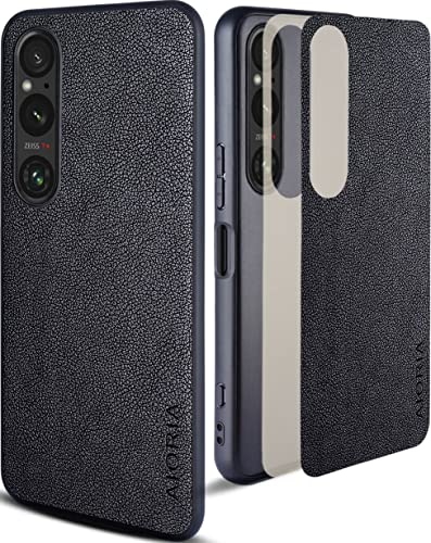 AIORIA for Sony Xperia 1 V Case, Premium Leather Phone Cover Retro Design Full Protective Case for Sony Xperia 1 V 5G (Black)