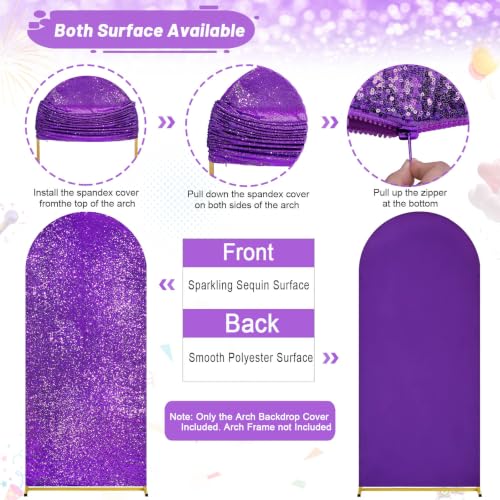 Image of Purple Arch Cover 7.2 ft Sequin Arch Backdrop Cover Balloon Arch Cover Party Background for Birthday Party Ceremony Graduation Banquet Decoration