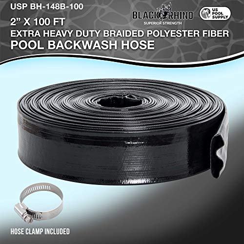 U.s. Pool Supply Black Rhino 2" X 100' Pool Backwash Hose With Hose Clamp - Extra Heavy Duty Superior Strength, Thick 1.2Mm (47 Mils) - Weather Burst Resistant - Drain Clean Swimming Pools And Filters #TOP1