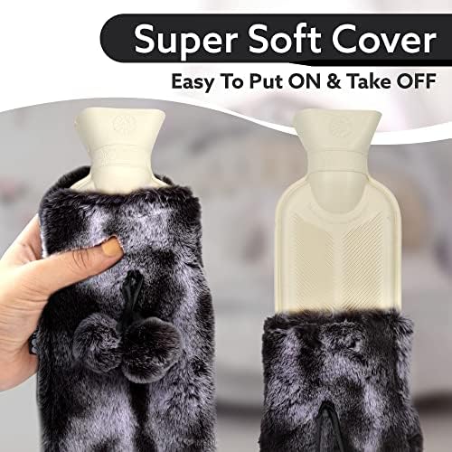 iMedic Extra Long Hot Water Bottle Covered with Luxury Cover Made from Super Soft Fleece or Comfy Knit - Long Hot Water Bottle with Cover UK - Large Hot Water Bottle - Faux Fur Dark Grey