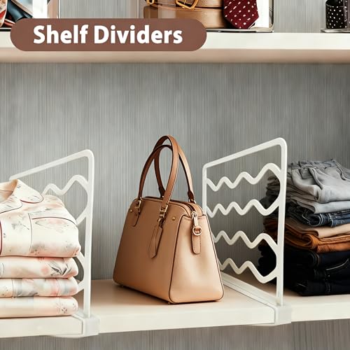 2-PCS Plastic Shelf Dividers, Closet Organizers & Storage for Closet, Shelf, Kitchen, Pantry, Bathroom & Office, Organizer for Clothes, Books, Towels, Purses (White 2-PCS) - Image 4