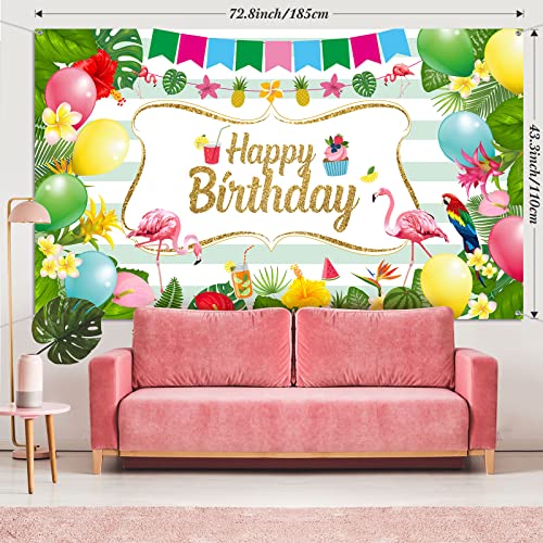 79 Pcs Hawaiian Luau Birthday Party Decorations Tropical Happy Birthday Party Supplies Include Summer Flamingo Backdrop Latex Balloons Artificial Tropical Palm Leaves For Birthday Party Decorations #TOP5