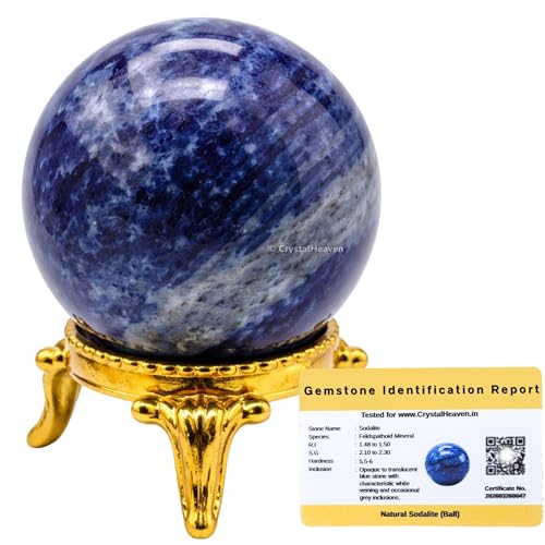 Image of Certified Sodalite Crystal Ball for Meditation - Premium Crystal Vastu Items for Home and Feng Shui Items for Good Luck - Ideal for Pooja Supplies and Spiritual Practices (1.5 inch Inch)