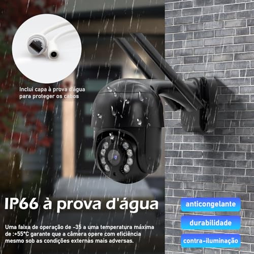 Câmera IP Sem Fio de Segurança Externa HD, Câmera Doméstica Inteligente de Visão Noturna Infravermel