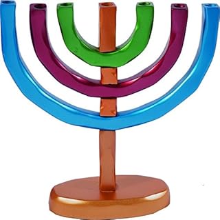 Yair Emanuel Judaica Menorah - Hanukkah Candles Holder 9 Branch ANODIZES Aluminum 7 Branches Menorah Colores (Bundle)