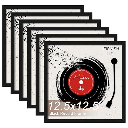 Fisnish 12.5x12.5 Vinyl Record Frame 6 Pack Album Cover Frame for Wall Hanging Display Black
