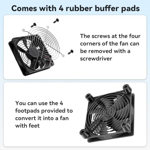 ELUTENG 3 Pack 140mm Big Airflow Computer Fan, DC 12V 3-Speed Adjustable Fan (1500/1800/2200 RPM) with Painted Metal Grill, DC to USB Speed Controller, Anti-Slip Pads & Screwdriver for Cabinet, Black - 2