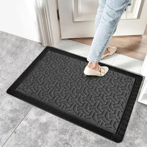 Image of Yellow Weaves 1 Pc Door Mat for Home Entrance, Outdoor Rubber Mat - Non-Slip, Anti Skid Foot Mat, Dirt Trapper, Heavy-Duty, Weather-Resistant, Waterproof Doormat (40x60cms, Geometric, Grey)