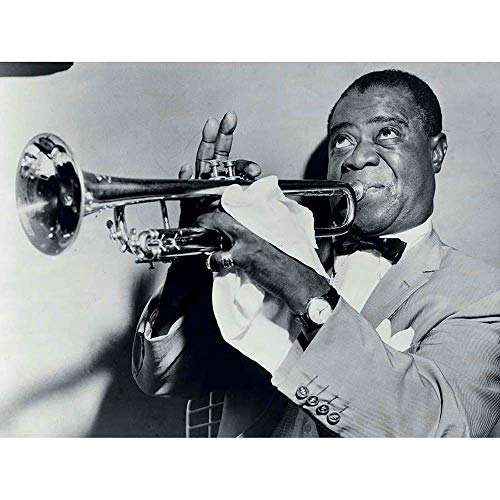 Wee Blue Coo Prints Photography Black White Music Jazz Louis Armstrong Playing Trumpet Jazz 30X40 CMS Fine Art Print Art Poster Foto Negro Blanco Música Jugar Lámina Póster