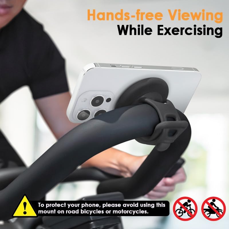 Miniatura 2 de Soporte de teléfono para Magsafe para gimnasio, soporte de teléfono para bicicleta con correa de silicona ajustable, soporte magnético para teléfono