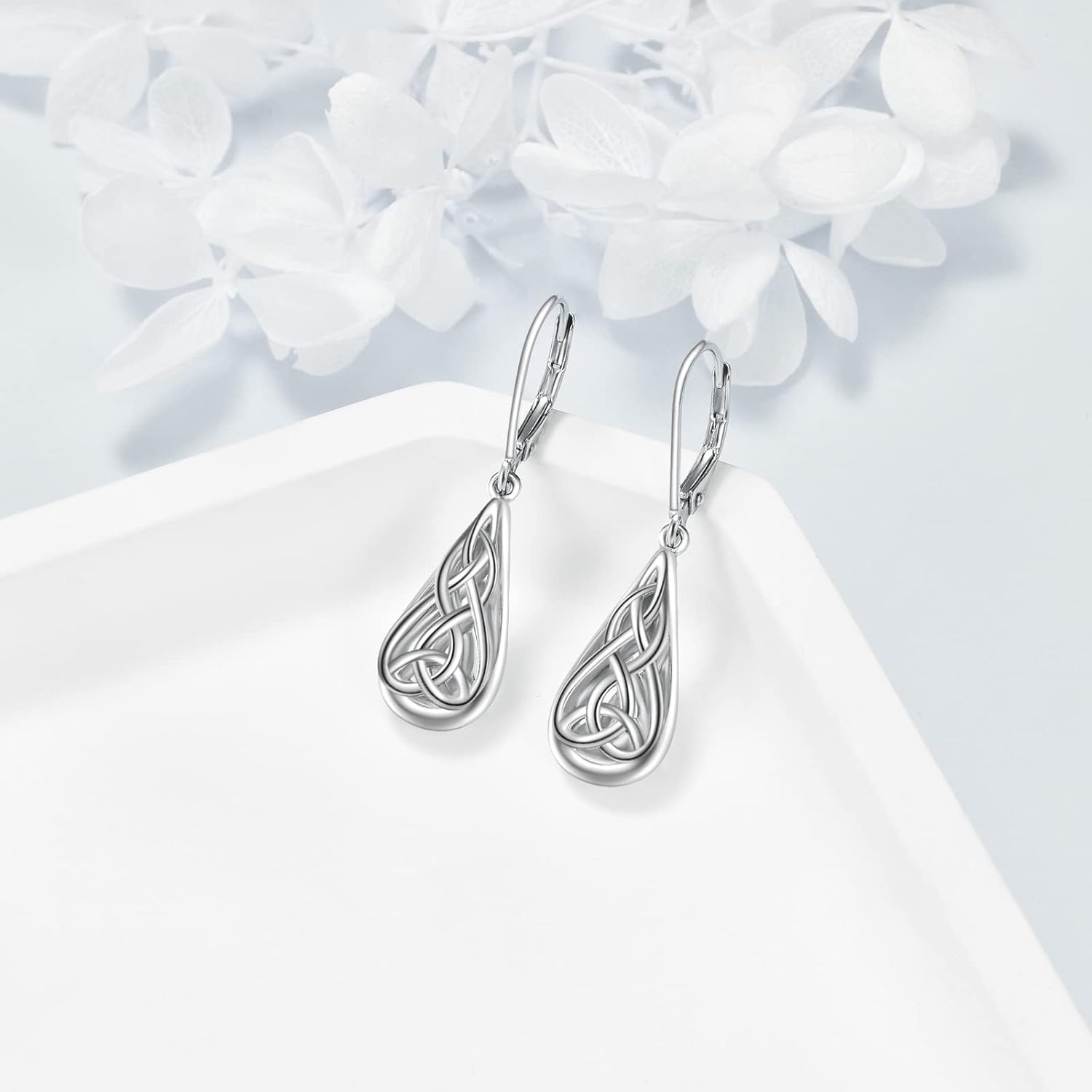 Celtic Earrings Gifts for Women Sterling Silver Irish Celtic Knot Teardrop Dangle Earrings - Image 3
