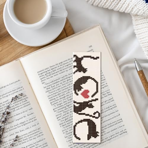 FREEBLOSS 6 Pcs de Marque-Pages au Point de Croix Kit 11 CT Chat Point de Croix Kit Complet Kits de Signet DIY Débutants Adulte avec Instructions, 6 x 20 cm – vue 7