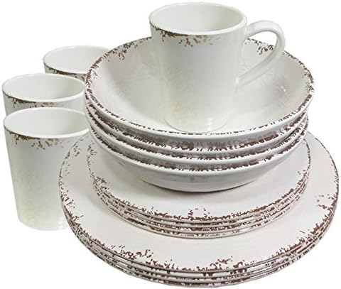 Rustic Melamine Set 16 Piece Old English Cream Motorhome Caravan Picnic