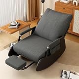 Poltrona A Dondolo per Allattamento con Funzione Letto, Poltrona per Soggiorno con Poggiapiedi Pieghevole, Base in Legno E Tasca Laterale - Comoda Poltrona A Dondolo per Camera da Le, Gray+Black