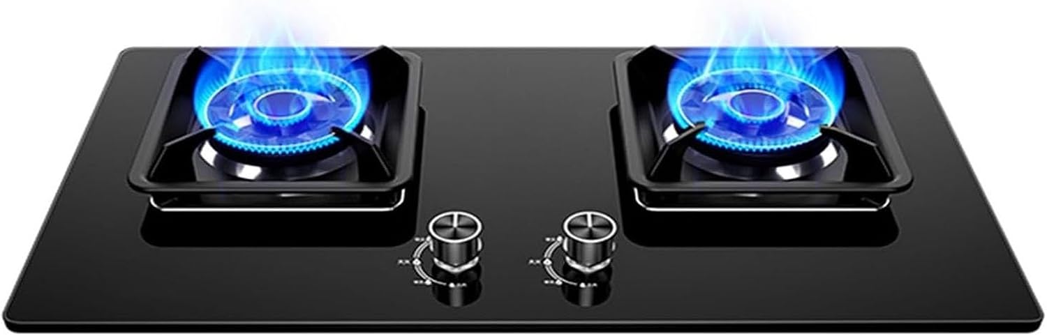 5.2KW Gas Stove - 2 Burners Built Gas Hob, Tempered Glass Cast Iron Pot Rack, Gas Cooker with Flameout Protection, for Home Kitchen Camping Stove(NG)