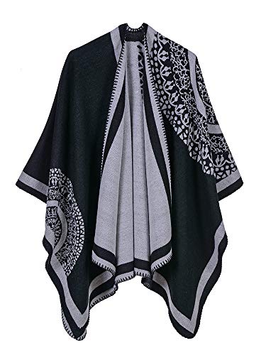 Mulheres étnicas Xaile Poncho Faux Cashmere Colorblock Tribal Jacquard Waterful Drape Longo de grand