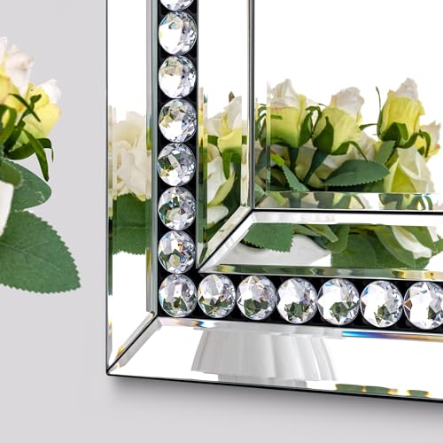 Image of 24 inch X 47 inch Crystal Large Wall Mirror with Beveled Glass Frame for Living Room Decor, Modern Rectangular Elegant Mirror Above Fireplace Mantle /Console Table, Long Narrow Design