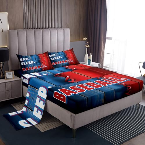 jejeloiu Baseball Bed Sheets Set for Kids Boys Girls Full Size Sports Game Fitted Sheet Ultra Soft Softball Bedding Set Farm House Bedding Collection Baseball Gaming