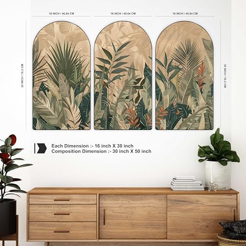 Image of Livin'luxe Set of 3 Tropical Palm Leaves Wall Painting for Living Room, Bedroom, Hotels - Big Size Stylish Frame 50 inch x 30 inch Wall Art for Home Decoration RPNL-36