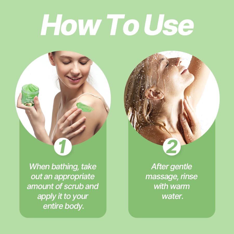 Avocado Body Scrub Exfoliating Sugar Scrub for Body Moisturizing Body Polish Dead Skin Remover Hydrating Shower Bath Body Exfoliator Smooth Soft Skin 10.58 oz
