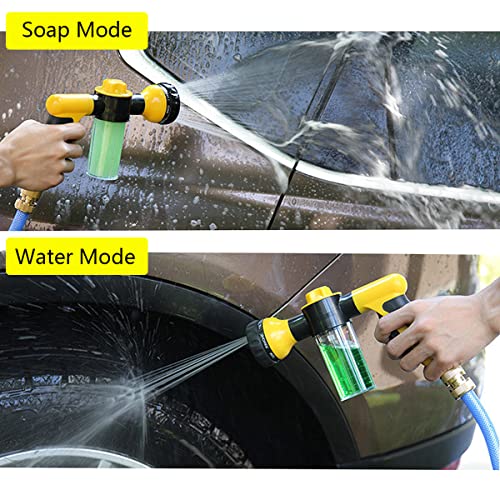 Water Hose Nozzle Sprayer -Garden Hose Nozzle, Hose Spray Nozzle 8 Way Spray Pattern Soap Dispenser Bottle Snow Foam Gun For Watering Plants, Lawn, Patio, Car Wash, Cleaning，Showering Pet #TOP2