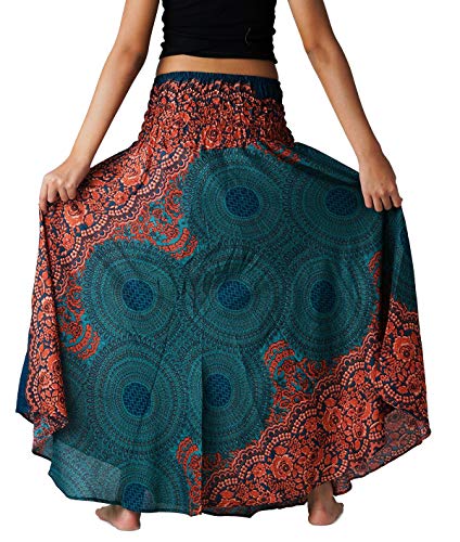B Bangkok Pants Women's Boho Maxi Skirt Bohemian Print (Emerald Floral, One Size) #TOP3