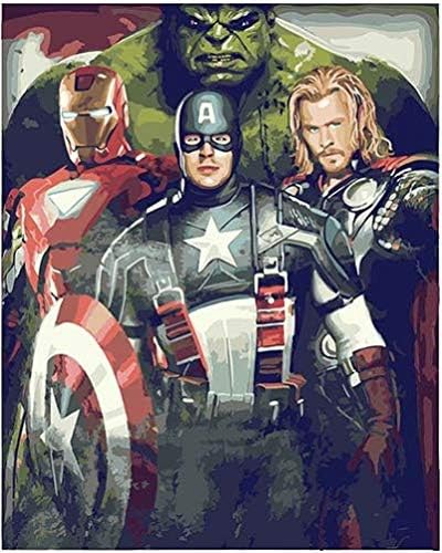 UHIPPO Numbers Kit Captain America DIY Oil Paint (Canvas, 16X20-inches, Multicolour)
