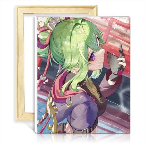 TANGFEIY Kit de pintura sobre lienzo, Genshin Impact Kuki Shinobu, pintura infantil con pinceles y pigmentos acrílicos sobre lienzo para padres e hijos, marco de bricolaje (30 x 40 cm)