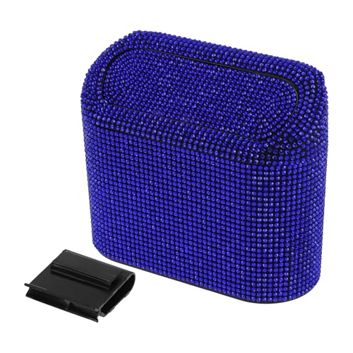 Image of ACROPIX Car Trash Can Trash Bin Rhinestones Hanging 6.3 inch Length 2.8 inch Width 5.5 inch Height Blue Black Rhinestone ABS