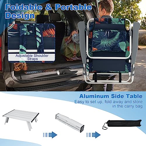 Image of Giantex Folding Beach Chair, Patio Sling Chairs with 5 Adjustable Position, Head Pillow, Storage Bag, Towel Bar, Cup Holders, Backpack Chairs for Sunbathing, Camping Chair