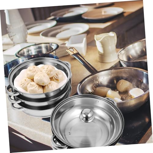 DOITOOL Large Multi-layer Steamer Pot Practical Kitchenware Steaming Pot Large Function Handle Vapor Tainless Steel Cauldron Steamer Cookware Silver - Image 2