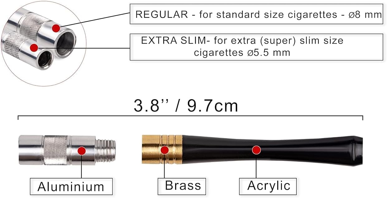 Dr. Watson - 3.9" Art Deco Metal Cigarette Holder, fits Regular Cigarettes, Great for Roll ups (Also Available in Extra Slim Size)