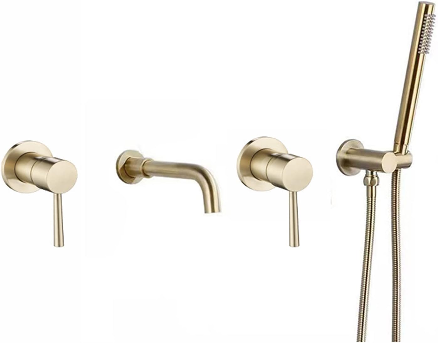 Wall Mounted Bath Shower Mixer Tap Bathtub Mixer Tap with Shower Double Handle Hot and Cold Multifunction Brass Bathroom Water Filter Mixer Tub Tap, Black (Brushed Gold)