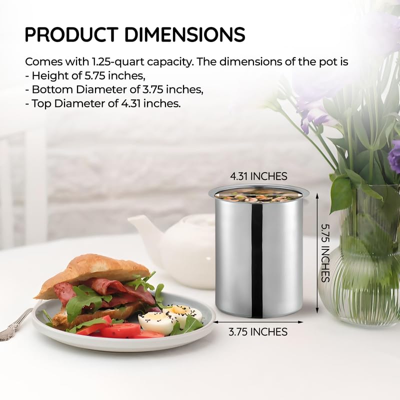 Miniatura 4 de OCS Parts Juego de olla Bain Marie de 1.25 cuartos de galón con tapa, olla de acero inoxidable de 5.75 x 3.75 pulgadas para alimentos calientes o