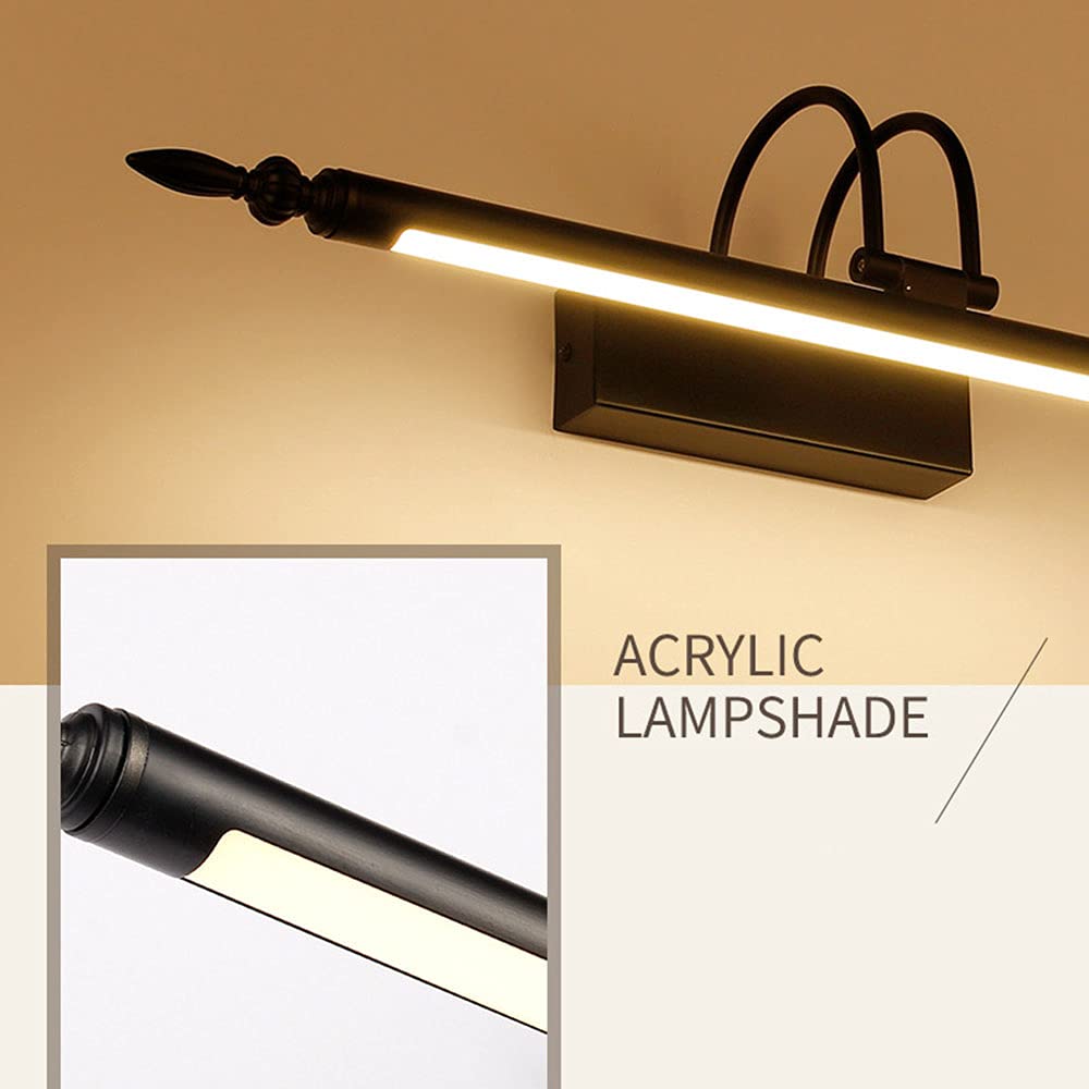 Retro LED Spiegellampe Schwarz Design Spiegelleuchte Schmiedeeisen Spiegel Frontlicht IP44 Wandleuchte Badezimmer Wasserdicht Beschlagfrei Toilette Badezimmer Spiegellicht L76CM,76cm white light