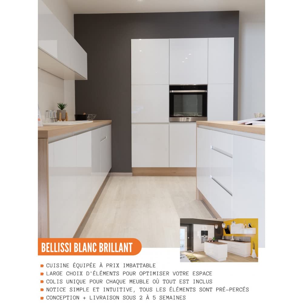 Cuisineandcie - MEUBLE COLONNE DE CUISINE BELLISSI Blanc L 20 cm H 218 cm - Meuble Bas Cuisine Range Bouteille, Placard Cuisine Bas