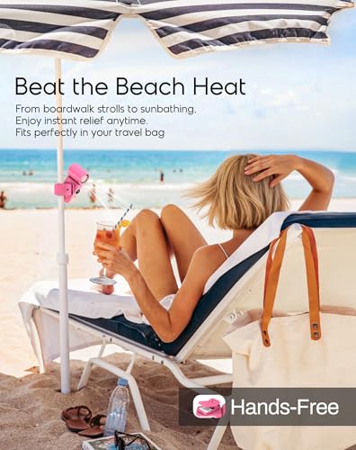 Image of Portable Clip-On Mini Fan, Hands-Free, Turbo Personal Handheld Fans Rechargeable w / 4 Wind & LED Display, Pocket Size Summer Essentials for Travel /EyeLash /Beach /Concert, Gifts for Women Men(Hot Pink)