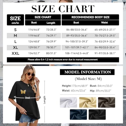 heekpek Camisetas Manga Corta Mujer Tallas Grandes Blusas Algodon Tshirt Oversize Camisetas Basicas Verano Cuello Redondo Holgado Playeras, Negro, S