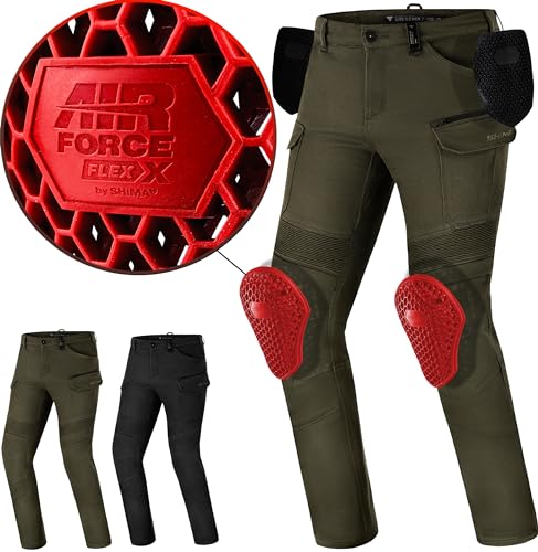 SHIMA Giro Motorrad Hose Herren mit Protektoren Airforce Knieprotektoren Motorradhose Kurzgrößen Hosen für Mann Protektorenhose Textilhose Urban Stretch Cargohose Lang (Männer, Khaki, 38/34)