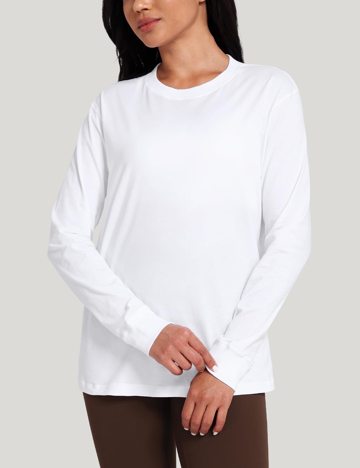 HeyNuts Pima Cotton Workout Long Sleeve Shirts for Women Crew Neck Athletic Basic Shirts Casual Tops - Image 4