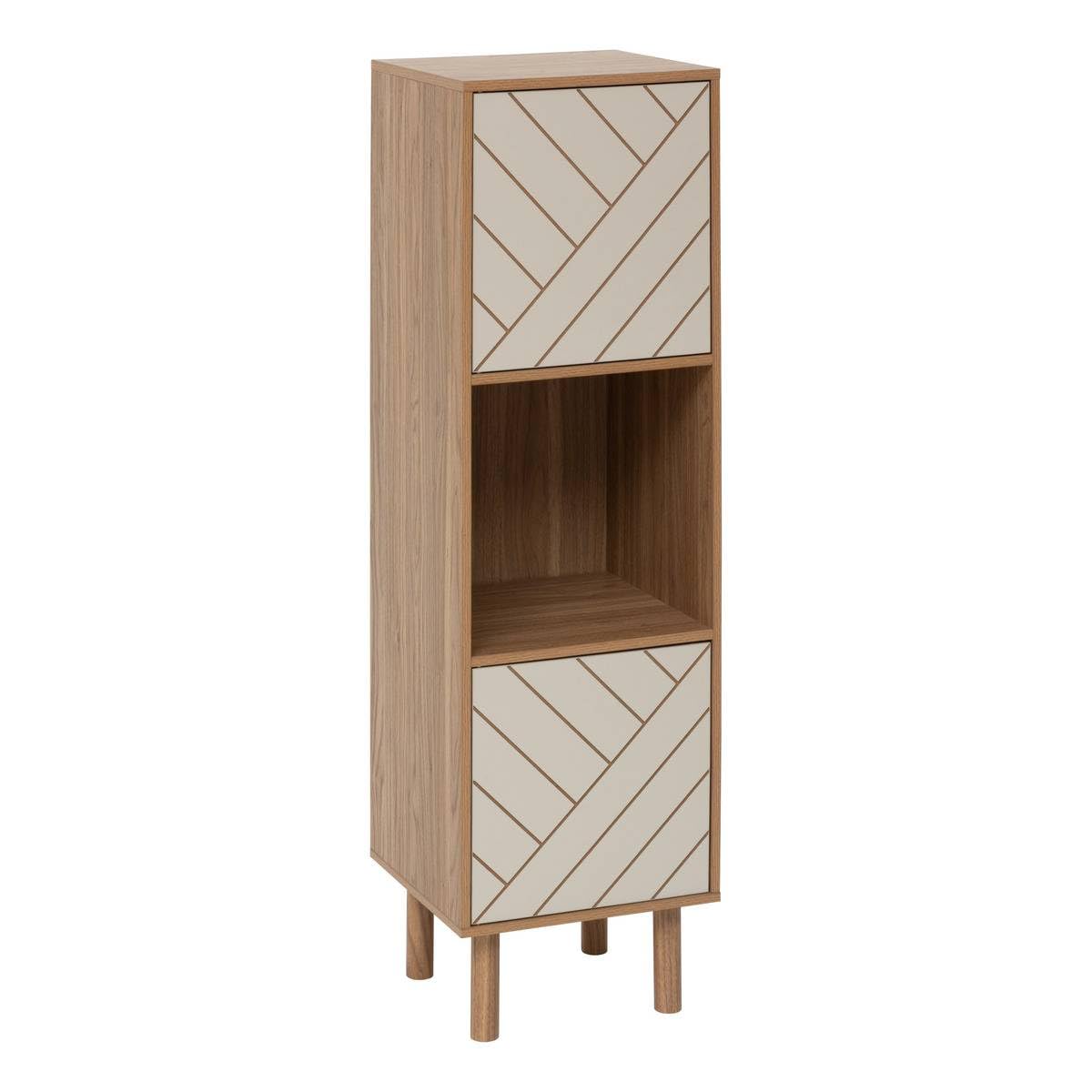 5five - etagère 3 cases 2 portes mix'n'match bois et motif rayé