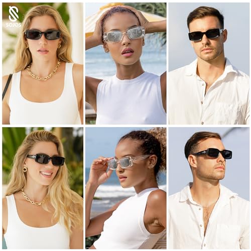 SOJOS Classic Trendy Rectangle Polarized Sunglasses Thick Frame with Star Decorations SJ22853