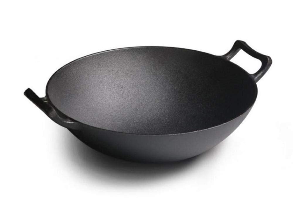 YNIYUJKL Cast Iron Wok Uncoated Double Ear Thickening Old-Fashioned Cast Iron Non-Stick Pan Gas Cooker Universal,36Cm,32Cm,32cm