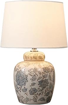 Hand-Painted Ceramic Table Lamp Floral Pattern Chinoiserie Lamps American Classic Fabric Lampshade Desk Lamp Bedroom Beside Lamp for Living Room Office Nightstand Light