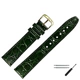 DESIGN - stilvolles Ersatzarmband für Uhren, hergestellt aus Rindsleder in der Farbe Grün | Lederarmband mit schöner Krokonarbung und Naht in der Farbe des Uhrbandes | modisch passend zu klassischen, sportlichen und auch eleganten Armbanduhren | geringe Farbabweichungen können aufgrund natürlicher Eigenschaften des Lederbandes oder wegen der Darstellung am Monitor auftreten