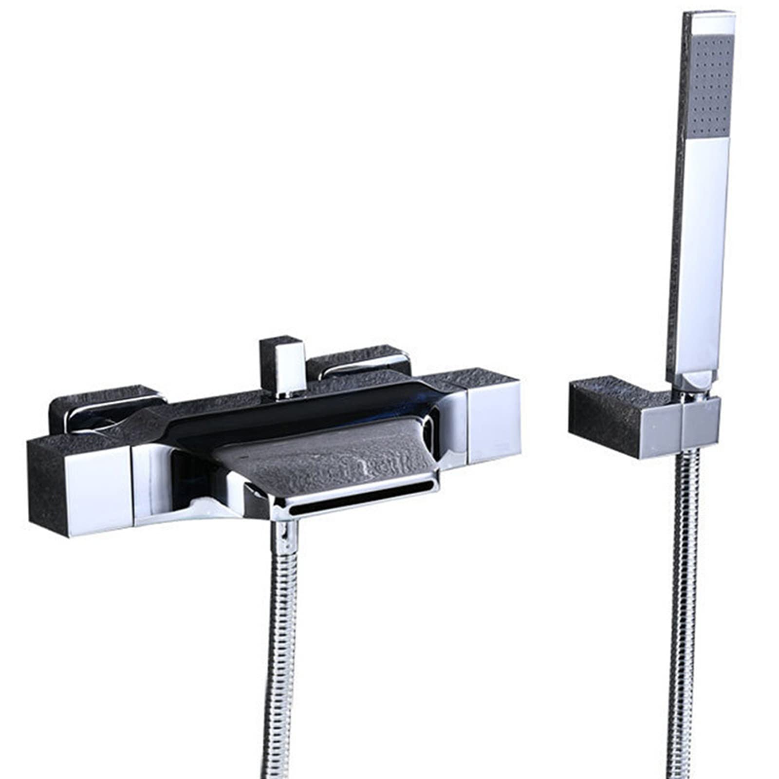 CWCQGH Bathtub Faucet Brass Bathtub Faucet Bathroom Waterfall Bathtub Filler Modern Double Handle Bath Shower Mixer Wall Mounted Bathtub Shower Faucet Set with Hand Shower and 59 Inch Hos
