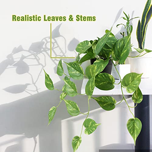 Alagirls Artificial Plants Fake Hanging Ivy Pothos In Pots, Small Fake Plant Greenery Faux Plant Indoor Outdoor, Fake Potted Home Plants For Wall Living Room Farmhouse Shelf Office Decor - Golden02 #TOP30