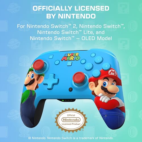 Image of Turtle Beach Rematch Wireless Gaming Controller: Mario & Luigi, Switch 2 | Nintendo Switch OLED, TMR Thumbsticks, Rechargeable 40-Hr Battery, 2 Mappable Back Buttons, Motion Controls, Mario & Luigi